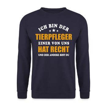 Ich bin der Tierpfleger - einer von uns hat Recht - Unisex Pullover - Navy - Vorne - Alina (178cm) & Michal (187cm)