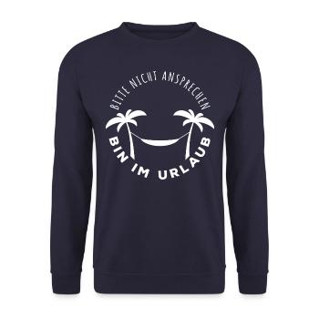 Bitte nicht ansprechen, bin im Urlaub - Unisex Pullover - Navy - Vorne - Alina (178cm) & Michal (187cm)