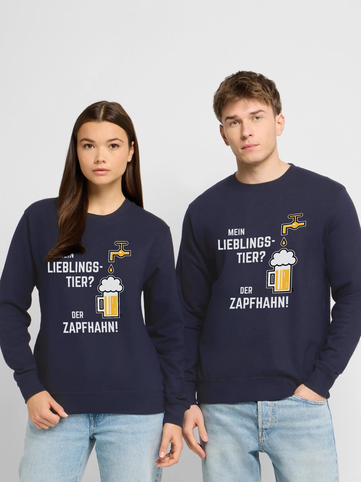 XLieblingstier (Dreifarbig) - Unisex Pullover - Navy - Vorne - Alina (178cm) & Michal (187cm)
