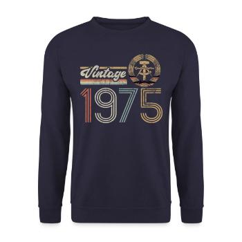 Vintage 1975 Limited Edition - Geburtstag DDR - Unisex Pullover - Navy - Vorne - Alina (178cm) & Michal (187cm)