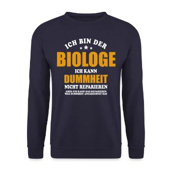 Biologe - ich kann Dummheit nicht reparieren - Unisex Pullover - Navy - Vorne - Alina (178cm) & Michal (187cm)