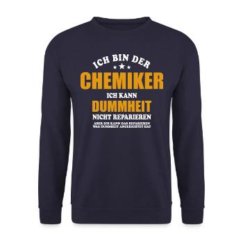 Chemiker - ich kann Dummheit nicht reparieren - Unisex Pullover - Navy - Vorne - Alina (178cm) & Michal (187cm)