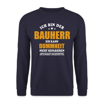 Bauherr - ich kann Dummheit nicht reparieren - Unisex Pullover - Navy - Vorne - Alina (178cm) & Michal (187cm)