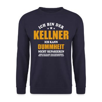 Kellner - ich kann Dummheit nicht reparieren - Unisex Pullover - Navy - Vorne - Alina (178cm) & Michal (187cm)