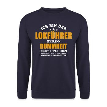 Lokführer - ich kann Dummheit nicht reparieren - Unisex Pullover - Navy - Vorne - Alina (178cm) & Michal (187cm)