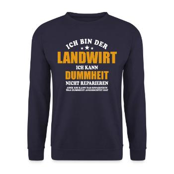 Landwirt - ich kann Dummheit nicht reparieren - Unisex Pullover - Navy - Vorne - Alina (178cm) & Michal (187cm)