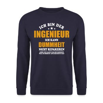 Ingenieur - ich kann Dummheit nicht reparieren - Unisex Pullover - Navy - Vorne - Alina (178cm) & Michal (187cm)