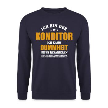 Konditor - ich kann Dummheit nicht reparieren - Unisex Pullover - Navy - Vorne - Alina (178cm) & Michal (187cm)