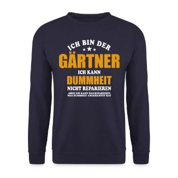Gärtner - ich kann Dummheit nicht reparieren - Unisex Pullover - Navy - Vorne - Alina (178cm) & Michal (187cm)