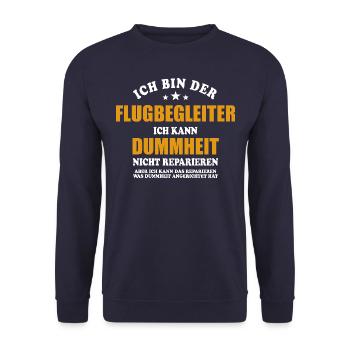 Flugbegleiter - ich kann Dummheit nicht reparieren - Unisex Pullover - Navy - Vorne - Alina (178cm) & Michal (187cm)