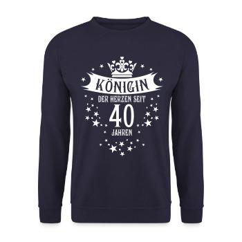 Königin der Herzen seit 40 Jahren Geburtstag - Unisex Pullover - Navy - Vorne - Alina (178cm) & Michal (187cm)