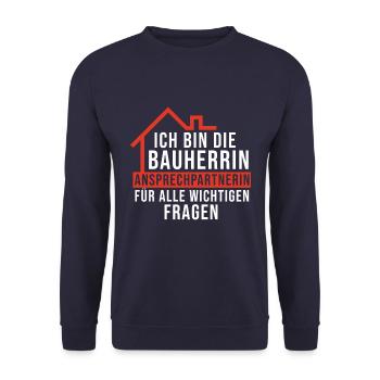 Bauherrin Spruch - Unisex Pullover - Navy - Vorne - Alina (178cm) & Michal (187cm)