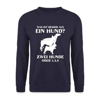 Was ist besser 1 hund oder 2 - Unisex Pullover - Navy - Vorne - Alina (178cm) & Michal (187cm)