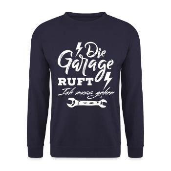 Die Garage ruft ich muss gehen - Unisex Pullover - Navy - Vorne - Alina (178cm) & Michal (187cm)