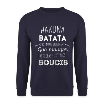 HAKUNA BATATA MANGER SANS SOUCIS cadeau humour - Sweat-shirt Unisexe - marine - Devant - Alina (178cm) & Michal (187cm)