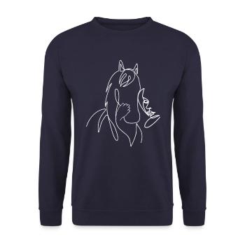 Pferd Lineart - Unisex Pullover - Navy - Vorne - Alina (178cm) & Michal (187cm)