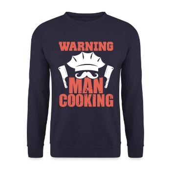 Warning man cooking - Unisex Sweatshirt - navy - Front - Alina (178cm) & Michal (187cm)