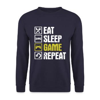 eat sleep game repeat - Unisex Pullover - Navy - Vorne - Alina (178cm) & Michal (187cm)