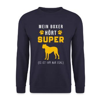 Boxer Hund Spruch lustig - Unisex Pullover - Navy - Vorne - Alina (178cm) & Michal (187cm)