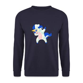 Finnland Flagge Dabbing Einhorn - Unisex Pullover - Navy - Vorne - Alina (178cm) & Michal (187cm)