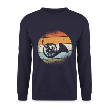 horn - Unisex Sweatshirt - navy - Front - Alina (178cm) & Michal (187cm)