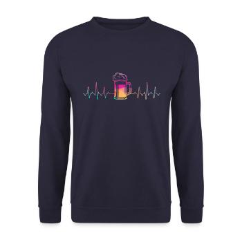 Bier Herzschlag - Unisex Pullover - Navy - Vorne - Alina (178cm) & Michal (187cm)