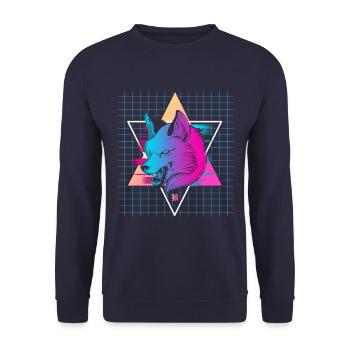 Japan Vaporwave Wolf - Unisex Pullover - Navy - Vorne - Alina (178cm) & Michal (187cm)