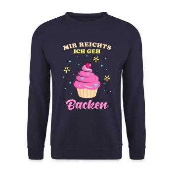 Backen Mir reichts ich geh backen Spruch - Unisex Pullover - Navy - Vorne - Alina (178cm) & Michal (187cm)