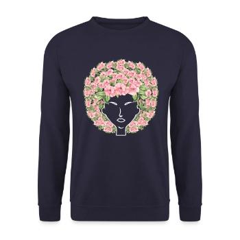 Blumen Afro - Unisex Pullover - Navy - Vorne - Alina (178cm) & Michal (187cm)
