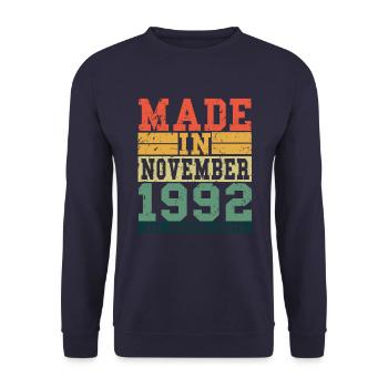 1992 Birthday November Vintage Saying - Unisex Sweatshirt - navy - Front - Alina (178cm) & Michal (187cm)