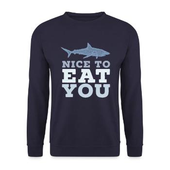 Hai Wortspiel Nice to eat you - Unisex Sweatshirt - navy - Front - Alina (178cm) & Michal (187cm)