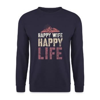 Happy Wife Happy Life - Unisex Sweatshirt - navy - Front - Alina (178cm) & Michal (187cm)
