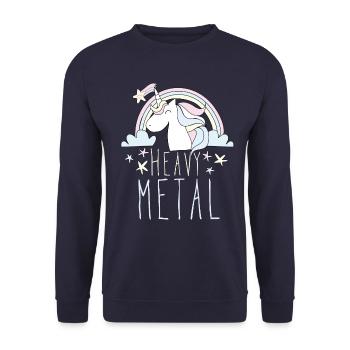 Heavy Metal Einhorn - Unisex Pullover - Navy - Vorne - Alina (178cm) & Michal (187cm)