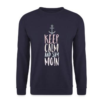 Keep Calm and say Moin - Unisex Sweatshirt - navy - Front - Alina (178cm) & Michal (187cm)