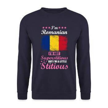 Romanian Gift funny saying Romania - Unisex Sweatshirt - navy - Front - Alina (178cm) & Michal (187cm)