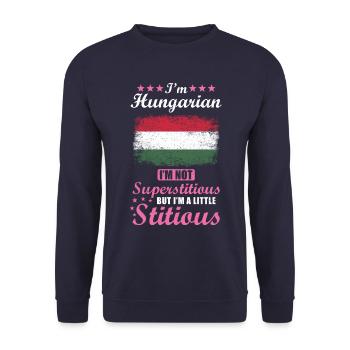 Hungarian Mrs. Superstitious Stitious - Unisex Sweatshirt - navy - Front - Alina (178cm) & Michal (187cm)