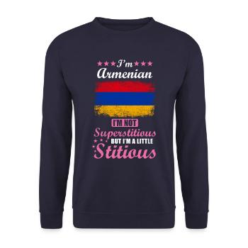 Armenian Woman Superstitious Stitious - Unisex Sweatshirt - navy - Front - Alina (178cm) & Michal (187cm)