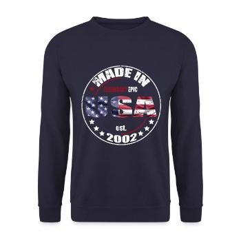 Birthday saying born USA 2002 - Unisex Sweatshirt - navy - Front - Alina (178cm) & Michal (187cm)