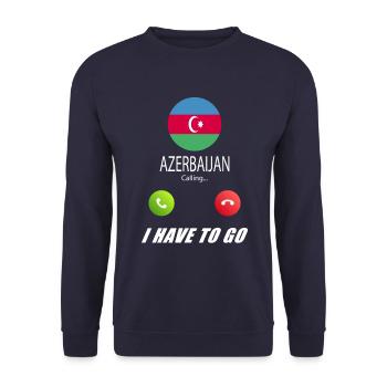 Azerbaijan ruft an Lusiger Flaggen Spruch - Unisex Pullover - Navy - Vorne - Alina (178cm) & Michal (187cm)