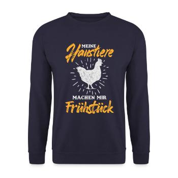 Hühnerzüchter Meine Haustiere machen mir Frühstück - Unisex Pullover - Navy - Vorne - Alina (178cm) & Michal (187cm)
