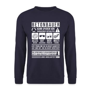 Betonbauer Sprüche Betonbauer - Unisex Pullover - Navy - Vorne - Alina (178cm) & Michal (187cm)