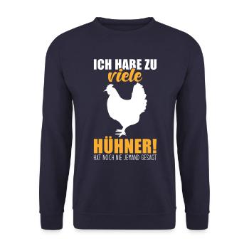 Ich hab zuviele Hühner hat noch nie jemand gesagt - Unisex Pullover - Navy - Vorne - Alina (178cm) & Michal (187cm)