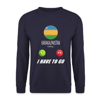 Karakalpakiya ruft an Lusiger Flaggen Spruch - Unisex Pullover - Navy - Vorne - Alina (178cm) & Michal (187cm)