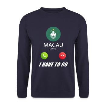Macau ruft an Lusiger Flaggen Spruch - Unisex Pullover - Navy - Vorne - Alina (178cm) & Michal (187cm)
