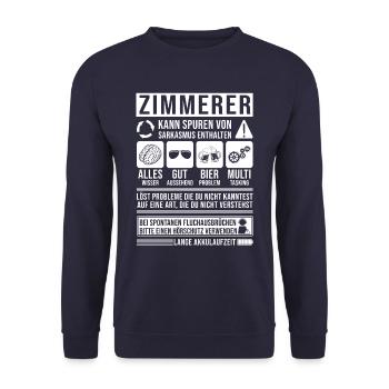 Zimmerer Spruch lustig - Unisex Pullover - Navy - Vorne - Alina (178cm) & Michal (187cm)