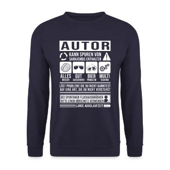 Autor Spruch lustig - Unisex Pullover - Navy - Vorne - Alina (178cm) & Michal (187cm)