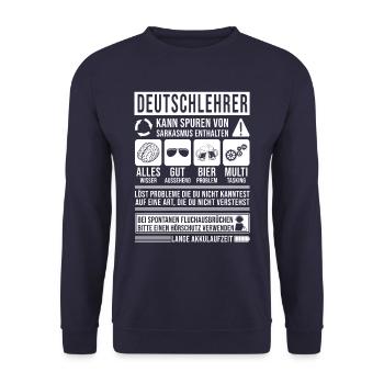 Deutschlehrer Spruch lustig - Unisex Pullover - Navy - Vorne - Alina (178cm) & Michal (187cm)