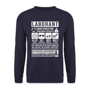 Laborant Spruch lustig - Unisex Pullover - Navy - Vorne - Alina (178cm) & Michal (187cm)