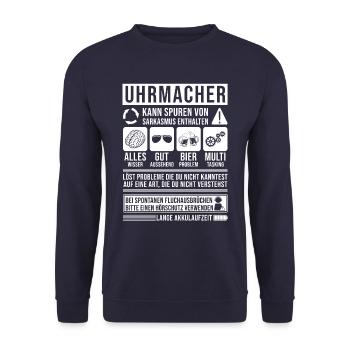 Uhrmacher Spruch lustig - Unisex Pullover - Navy - Vorne - Alina (178cm) & Michal (187cm)
