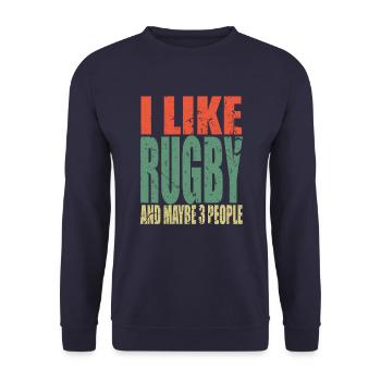 Rugby Spruch lustig - Unisex Pullover - Navy - Vorne - Alina (178cm) & Michal (187cm)